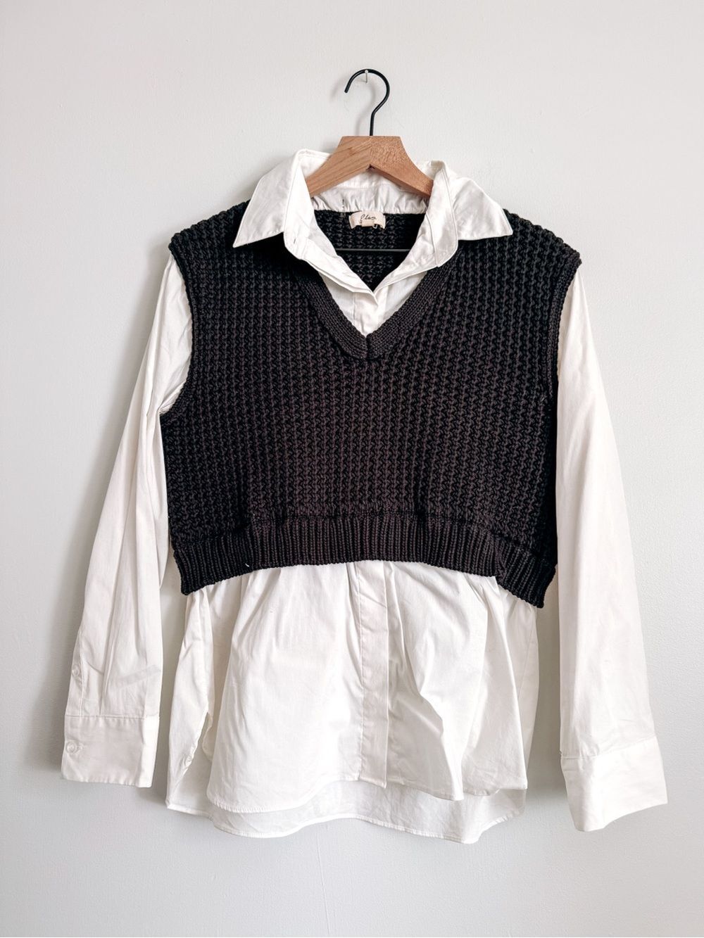 Elan Layered Sweater Vest & White Button Down Shirt 2-in-1 Black L - Picture 1 of 6